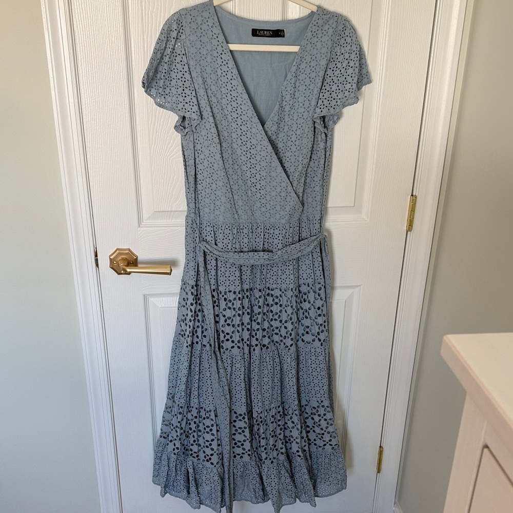 Lauren Ralph Lauren Soft Blue Eyelet Midi Dress